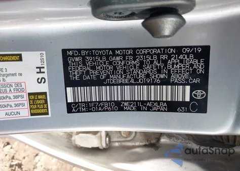 2020 Toyota Corolla Hybrid Le from USA, damaged, VIN JTDEBRBE4LJ019176